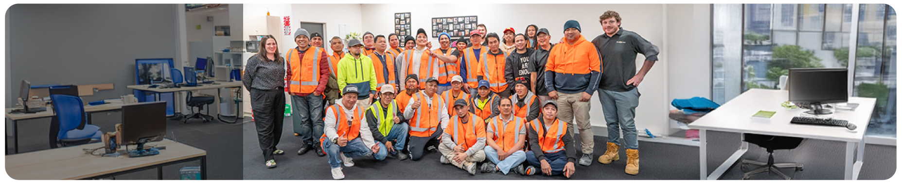 Flexstaff workers and staff gathered at the office